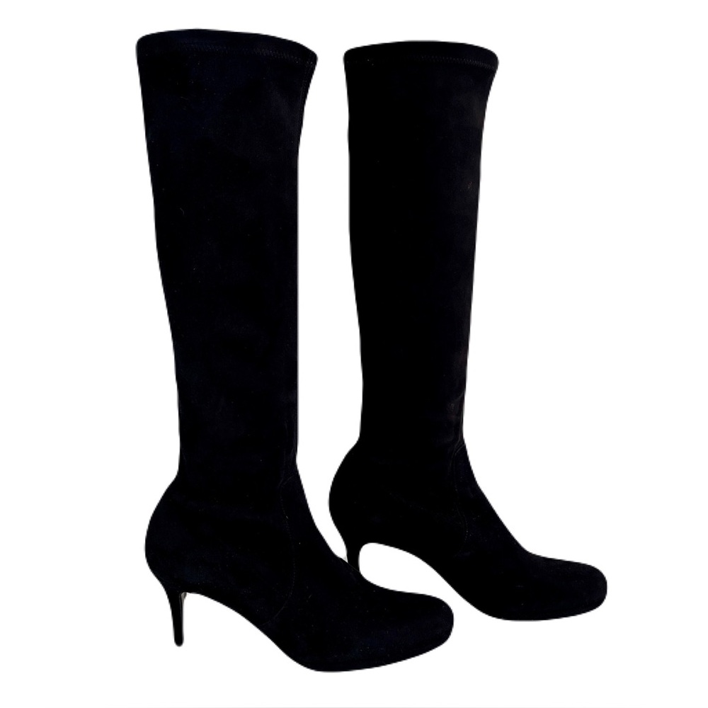 LK Bennett Black ‘Slyvie’ Stretch Suede Knee High Heeled Boots, Size 39